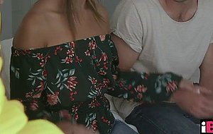 Hot stepmom Christy Love and stepdaughter Audrey Hempburne riding cock