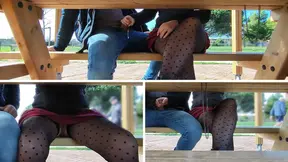 Amateur wife caught flashing huge cock in public park