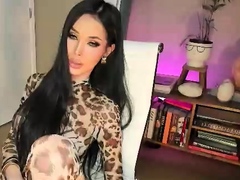 Big Tits Tranny Jerking her Big Hard Cock