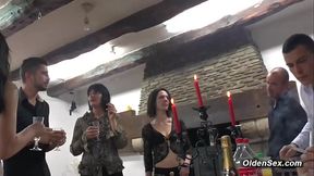 MILFs and babe in amateur group sex after dinner