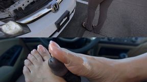 Car Salesman Gives Monica Merlot a Discount In Exchange For A Footjob. - POV Footjob - Latina feet - Public Foot Fetish
