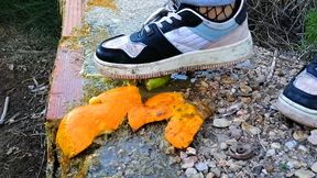 Sexy girl crushes fruits with sneakers - 4k version