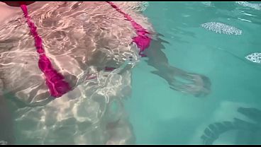 Sexy European MILF with juicy big tits gets hornier underwater in a public