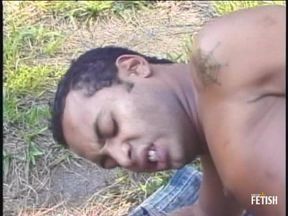 Black gay gets his ass drilled in the garden by white friend