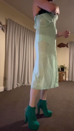 Emerald green lingerie and matching heels   Clip 1