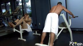 Blonde man gets his big dick sucked at the gym by horny dude