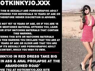 Hotkinkyjo in red costume take large bottle in butt & anal prolapse at the abandoned road