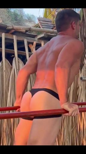 Dips for Triceps and Shoulders Workout Nude at the Beach