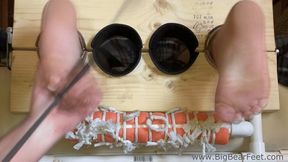 Painful Feet - bastinado and tickling to tender size 13 wide feet
