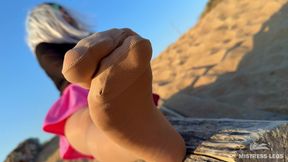 Pantyhose Feet on the Sand Beach: Her Soles in Nylons Tease You Part 2
