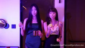 Vivid Dual Smoking Session: Two Confident Women Light Up and Pose in Stunning Purple Lighting — CHEN1&SHUO 4K
