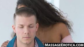 Petite Demi Sutra uses dark tits to massage my muscular body