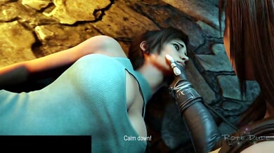 Lara Croft straddles his face in a steamy animated capture fantasy