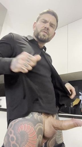 In the Kitchen of Handsome Muscular
