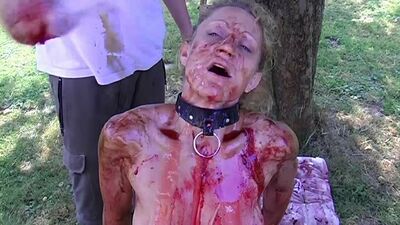 Submissive amateur blonde is turned into obedient sex slave during an outdoor BDSM seance