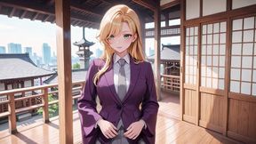 Blonde Boss in Purple Suit! Office Train Private Moments. She's Multitasking with Files While Secretly Adjusting Her Skirt...