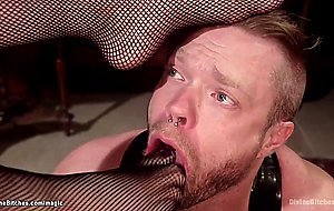 Femdom in fishnet anal fucking slave
