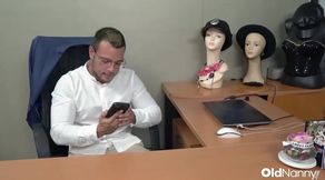 OldNanny - Glasses-Wearing MILF In Stockings Gets Pounded Hard On Office Desk