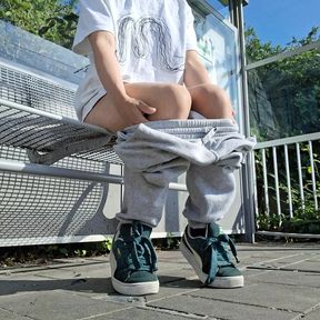 German Teen boy cums a nice load at public train station