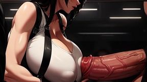 Tifa gives two strangers naughty hand jobs in the crowded train car.