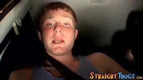 Young straight thug Billy jerks off and cums while driving