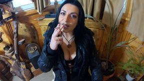 tight leather pants & shiny downjacket joi – smoking, teasing & cum on my puffy coat