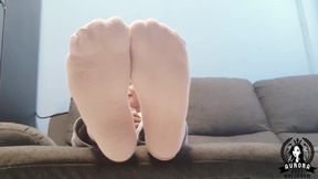 Shy Asian Girl Kicks off Her Socks on Coffee Break