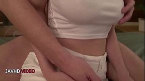 Japanese MILF shows off her big tits and oral skills