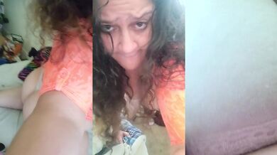 Slutty milf plays in front of window ????