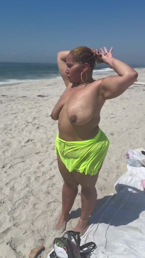 Epic moment from &quot;Natural Big Booty - Thick Legs Tease - Big Tits Areolas - Beach - Wet Hair - Walking in heels Thong G&quot;