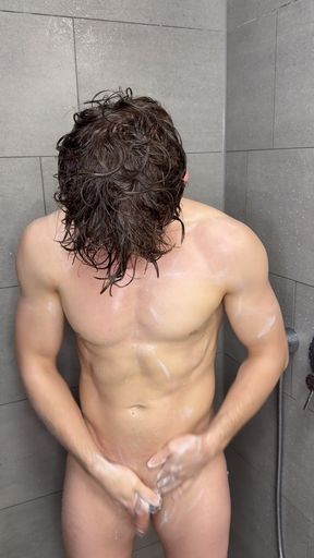 Fit twink MASSIVE CUMSHOT + SHOWER