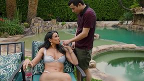 Curvy brunette milf seduces a younger guy to have fun with hus cock