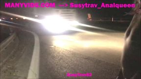 Public street slut exposes pink wig while getting railed by trucker