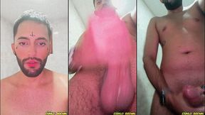 son of lilith jerking his big uncut cock and eating his own cum