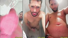 son of lilith jerking his big uncut cock and eating his own cum