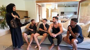burka slut rough gangbang with 4 guys and dvp