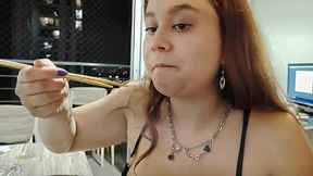 🍜 nicole s massive takeout stuffing 🍔 - belly & ass tease 😋