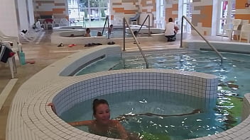 Hot German babe shows off perfect ass in public sauna