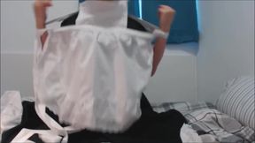 Sissy maid gets destroyed by her big cock while wearing a bra and diapers