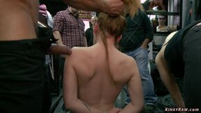 Blonde dp banged in public sex shop