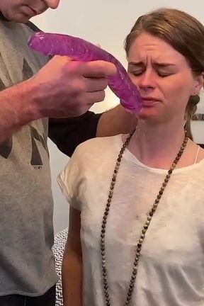 Innocent Girlfriend Trained Deepthroat with Huge Dildo