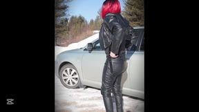 Walking in leather, sunny day