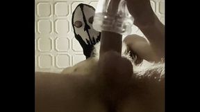 7 inch (18cm) Hot Cock owned by a Masked Slim Twink. Flashlight intense masturbation, Moaning.