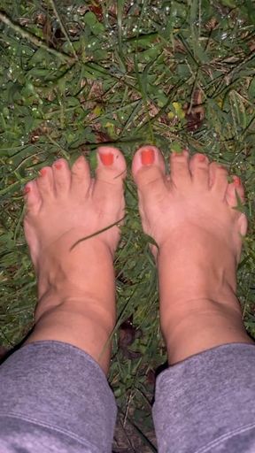 Walking in wet grass barefoot!!