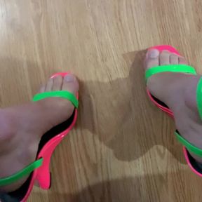 Green and pink high heels