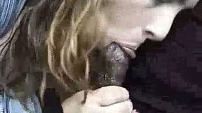 Pale skin busty redhead girlfriend gives head in the car