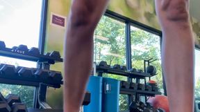 Fit dirty blonde Steph flashes her pussy and tits in public gym