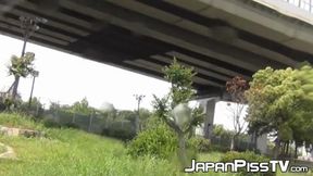 POV: Japanese girls pee outdoors in skimpy lingerie