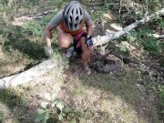 During a long bike trip I need to piss, public forest road is a nice opportunity