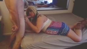 Chubby blond shemale ass fucked to creampie